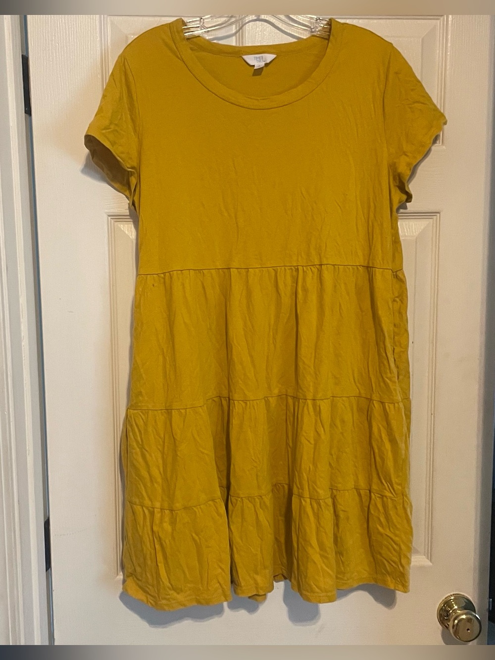 Time and Tru Mustard Yellow Tiered Short Sleeve Dress size large
